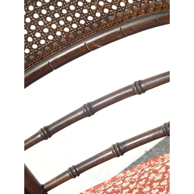 Brown Vintage Polynesian Bamboo Cane Back Barrel Accent Chair W Cane Seat & Cushion For Sale - Image 8 of 17