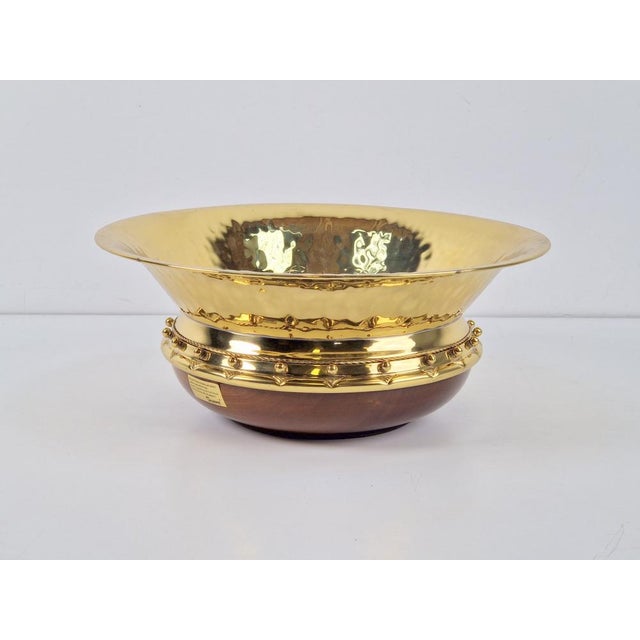 Brown Vintage Valenti Gold Plated Centerpiece Bowl on Walnut Base, 1990s For Sale - Image 8 of 17