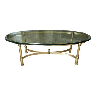 Hollywood Regency Brass Oval Cocktail Coffee Table Made Italy For Sale