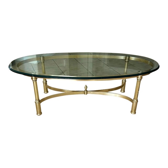 Hollywood Regency Brass Oval Cocktail Coffee Table Made Italy For Sale