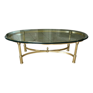 Hollywood Regency Brass Oval Cocktail Coffee Table Made Italy