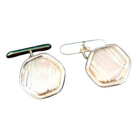 Hexagonal Gold Cufflinks with Matte Reliefs and Raised Trims, Set of 2 For Sale