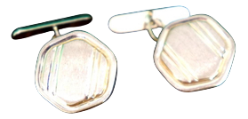 Hexagonal Gold Cufflinks with Matte Reliefs and Raised Trims, Set of 2