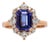 8x6mm, 1.6cts Tanzanite Ring W Earth Mined Diamond Halo in Solid 14k Rose Gold, Size 6.75 For Sale