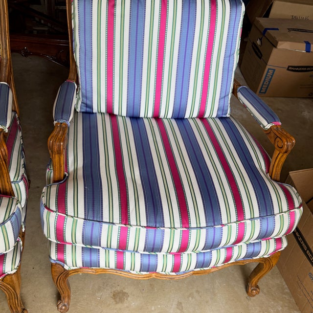 Pair Striped Baker Bergères For Sale In Washington DC - Image 6 of 11