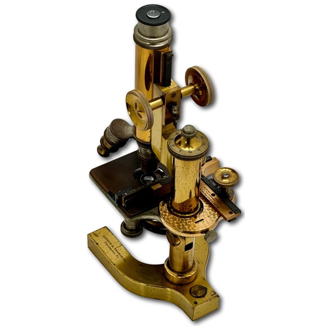 Antique Fine Quality Fancy Model Solid Brass Doctors Microscope by Bausch & Lomb Optical Co. New York - Circa 1898 For Sale In Boston - Image 6 of 18
