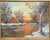 Original oil painting on canvas signed H. Robinson lower left, a winter sunset landscape with a snow lined river, bare...