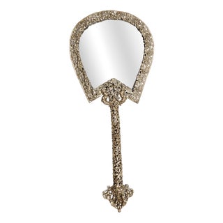 Embossed Brass Hand Mirror, Spain, 1940s For Sale