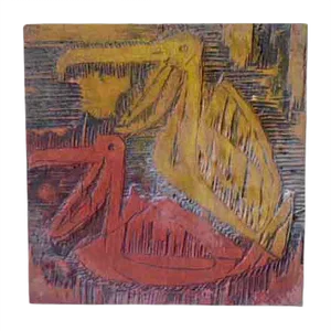 Carved Wooden Pelicans Plate, 1970s