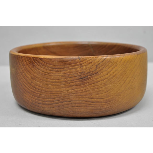 Vintage Mid Century Danish Modern Carved Teak Wood Round Salad Fruit Bowl (B) For Sale - Image 12 of 13