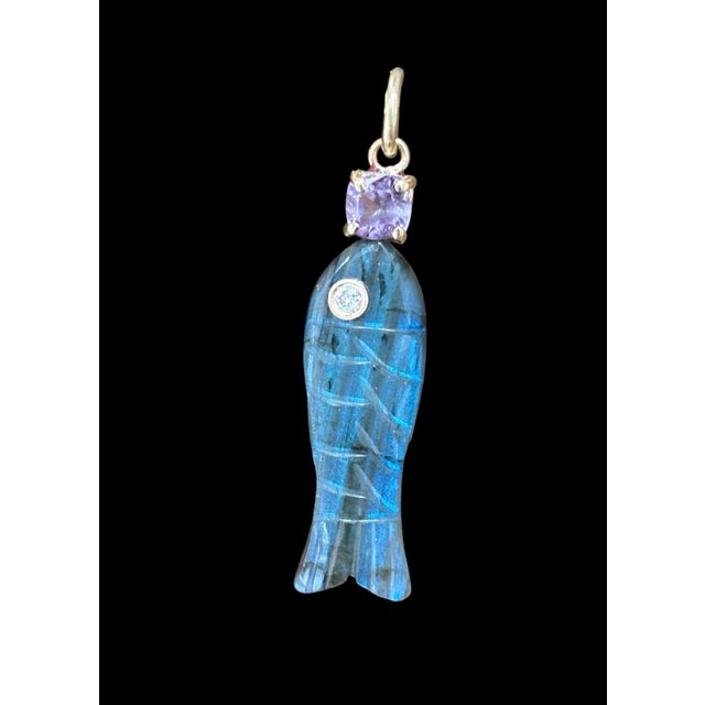 Perfect Poisson Pendant Labradorite, Diamond, Pink Spinel & 14k Gold Carved labradorite fish with 2mm round diamond eye...