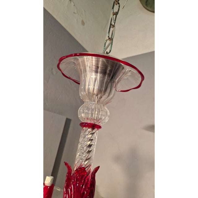 Chandelier in Transparent and Ruby ​​red Glass in Galliano and Murano Iron For Sale - Image 16 of 18