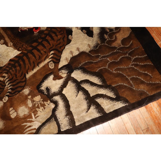 Brown Antique Zabihi Collection Chinese Tiger Pictorial Large Square Rug - 7'3" x 8'1" For Sale - Image 8 of 12