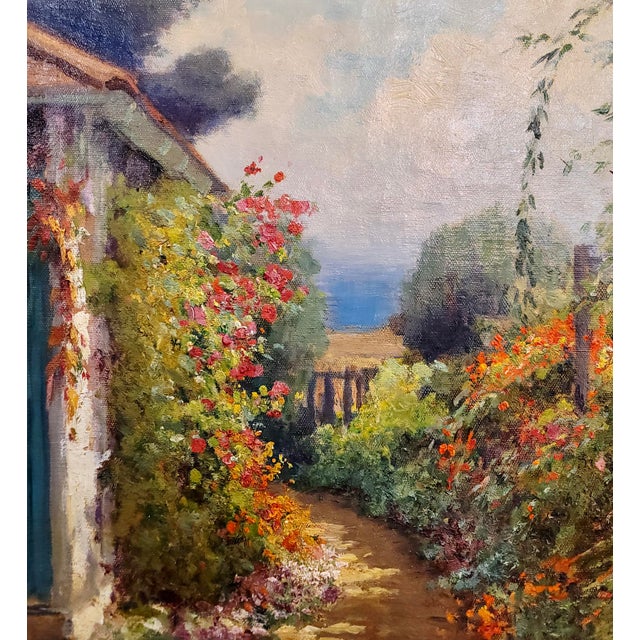 William Constable Adam- the Flower Garden W/Ocean View-1920s Oil Painting For Sale - Image 4 of 10
