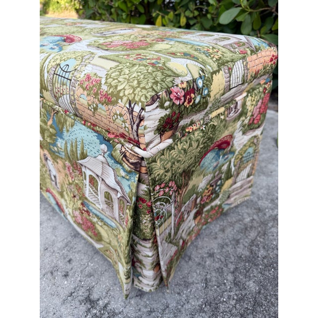 Late 20th Century English Garden Skirted Parsons Upholstered Bench For Sale - Image 5 of 12
