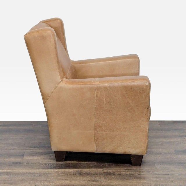 West Elm West Elm Tan Leather Lounge Chair – Modern Comfort & Style For Sale - Image 4 of 9