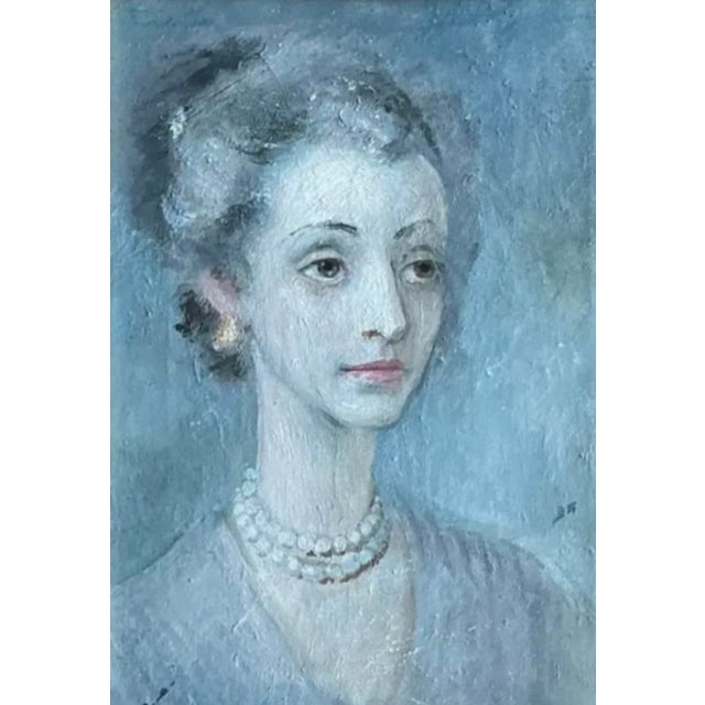 Wood Vintage Original Portrait of Woman on Canvas For Sale - Image 7 of 12