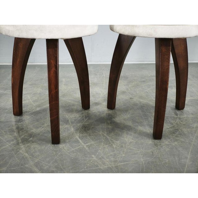 Wood Art Deco Upholstered Beech Stools, 1940s, Set of 2 For Sale - Image 7 of 10