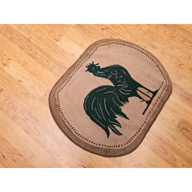 American Vintage American Hand Hooked Rug, Wool & Cotton, Standing Rooster Design, 2x3 For Sale - Image 3 of 14