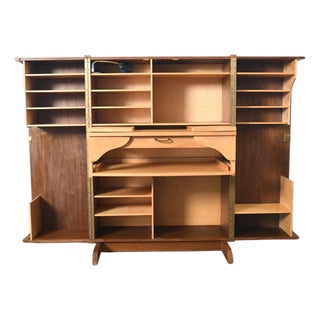 German Walnut "Desk in a Box" Home Office Cabinet, 1960s For Sale