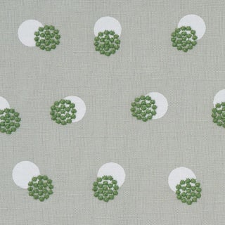 Schumacher Taylor Embroidery Fabric in Green For Sale