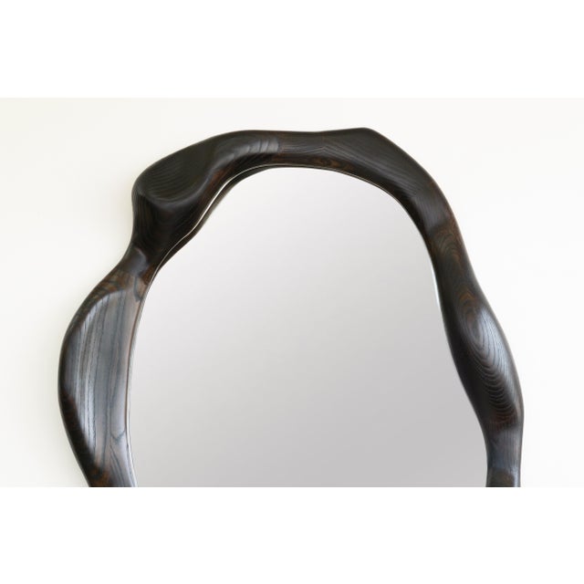 Organic Shaped Charred Red Oak Wall Mirror by Alexander Knysch For Sale - Image 9 of 10