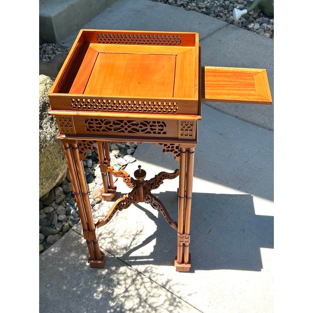 Mid 20th Century 20th Century, Chinese Chippendale, Mahogany, Occasional Table, Lamp, Side/Tea Service, W/Sliding Drawer, Fretwork, and a Finial, 1970 For Sale - Image 5 of 12