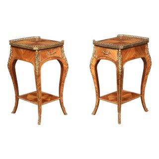 Walnut and Brass Night Stands, 1890s, Set of 2 For Sale