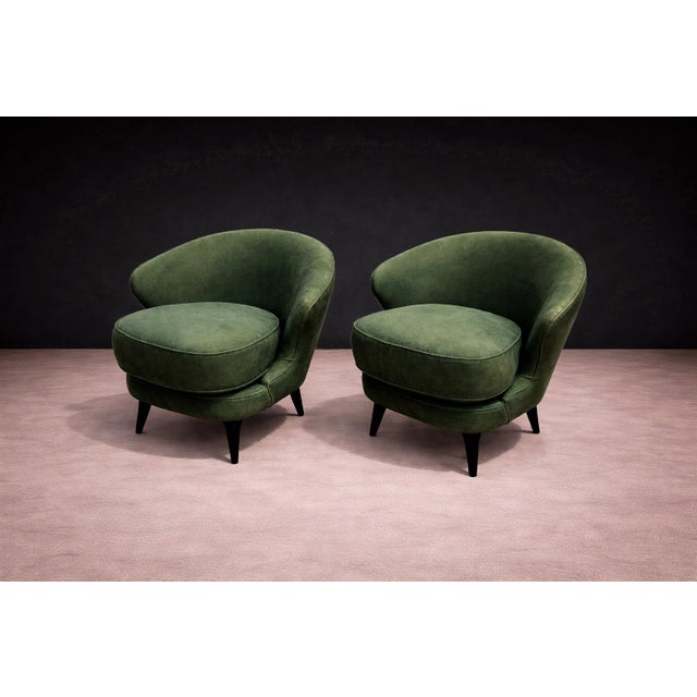 Mid-Century Modern Pair of “Concha” Armchairs in Green Suede, Joaquim Tenreiro, 1960s - Lot 256A For Sale - Image 3 of 11