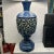 Blue Ceramic Openwork Tabletop Lamp With Top and Bottom Light Sources For Sale - Image 9 of 11