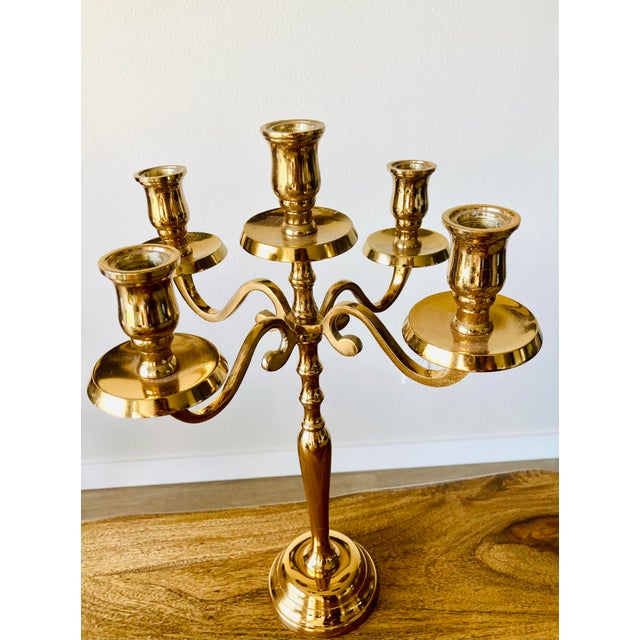 RARE Style Vintage Golden Candelabra! This piece has 5 candle holders. Beautiful, tall and elegant. Measures about 15”...