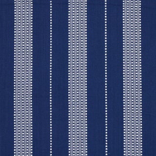 Schumacher Lubeck Stripe Fabric in Ivory on Blue For Sale