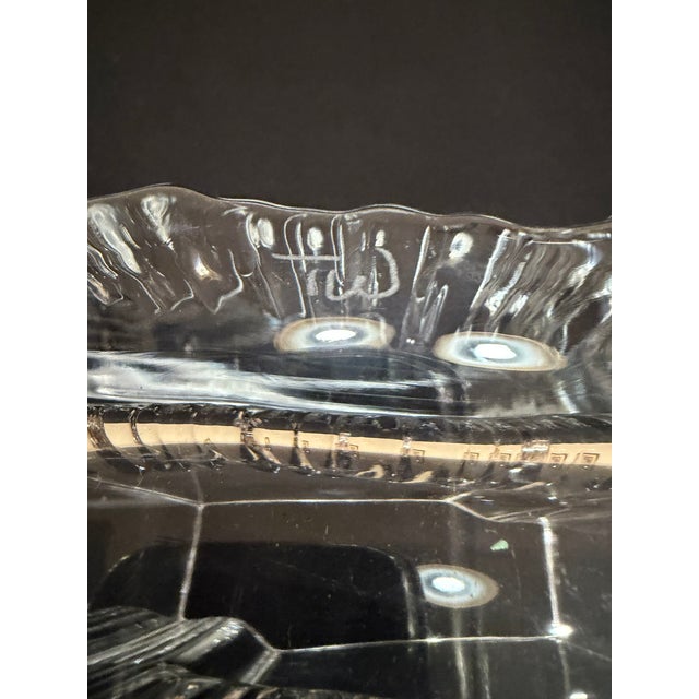 Asymmetrical Ribbed Art Glass – Signed TW Striking vintage heavy clear crystal/art glass vase featuring an unusual...
