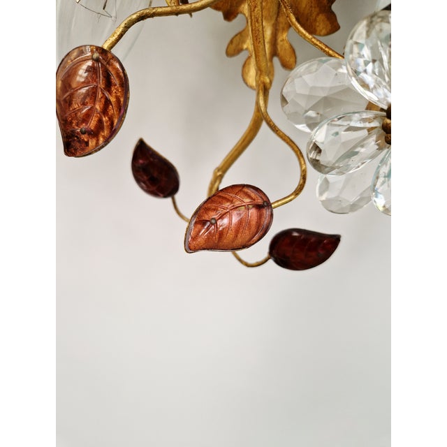 Gold Large Floral Ceiling Light in Brass and Crystal by Banci Firenze, Italy, 1970s For Sale - Image 8 of 14