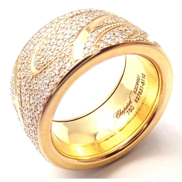 Contemporary Chopard Chopardissimo 18k Yellow Gold Pave Diamond Signature Band Ring Box Paper For Sale - Image 3 of 11