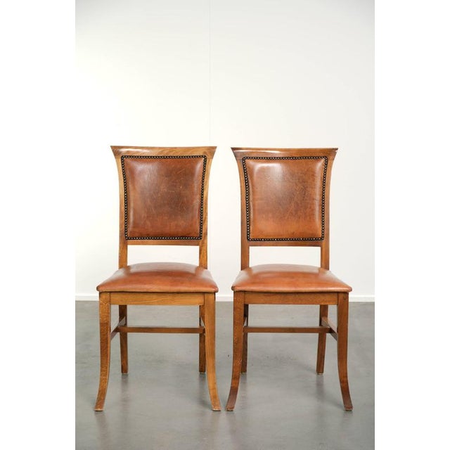 Brown Sheepskin Dining Chairs in Warm Cognac Color with Decorative Nails, Set of 6 For Sale - Image 8 of 18