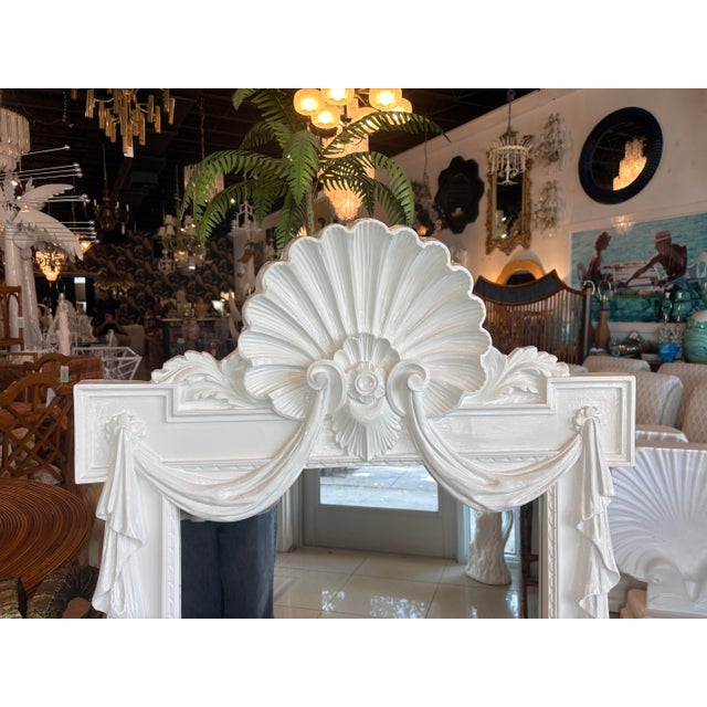 1970s Vintage Palm Beach Shell Draped White Lacquered Wall Mirror Pair Available For Sale - Image 5 of 12