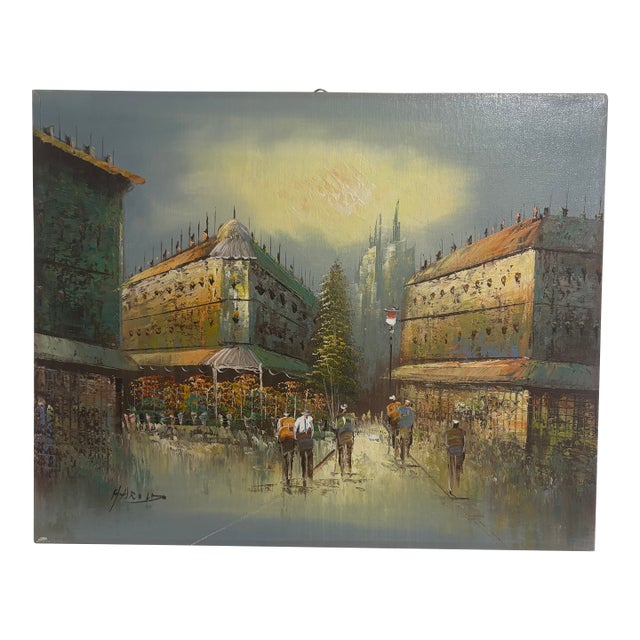 1970s Europian Street Scene Painting For Sale