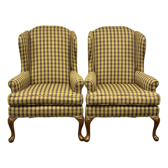 Late 20th Century Upholstered Wingback Chairs - A Pair For Sale