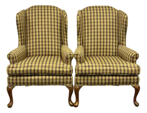 Late 20th Century Upholstered Wingback Chairs - A Pair