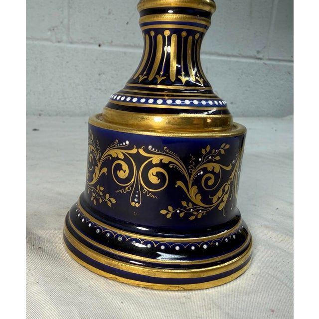 Blue Antique Hand Painted Royal Vienna Porcelain Cobalt Gold Lidded Vase Mini Urn For Sale - Image 8 of 18