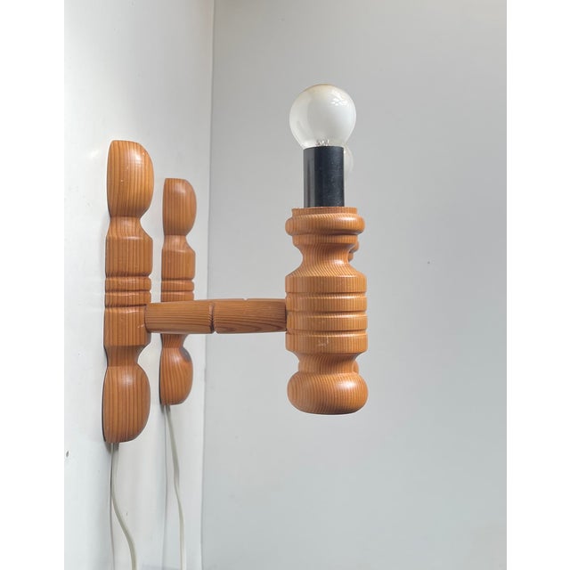Light Yellow Nordic Wall Sconces in Oregon Pine, 1980s, Set of 2 For Sale - Image 8 of 8