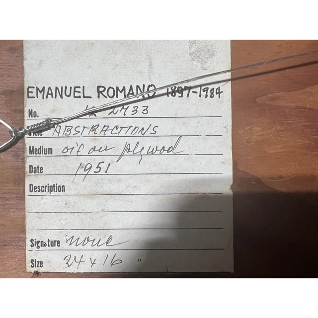 Mid 20th Century 1951 E. Romano "Abstractions" Oil Painting on Artist Board For Sale - Image 5 of 5