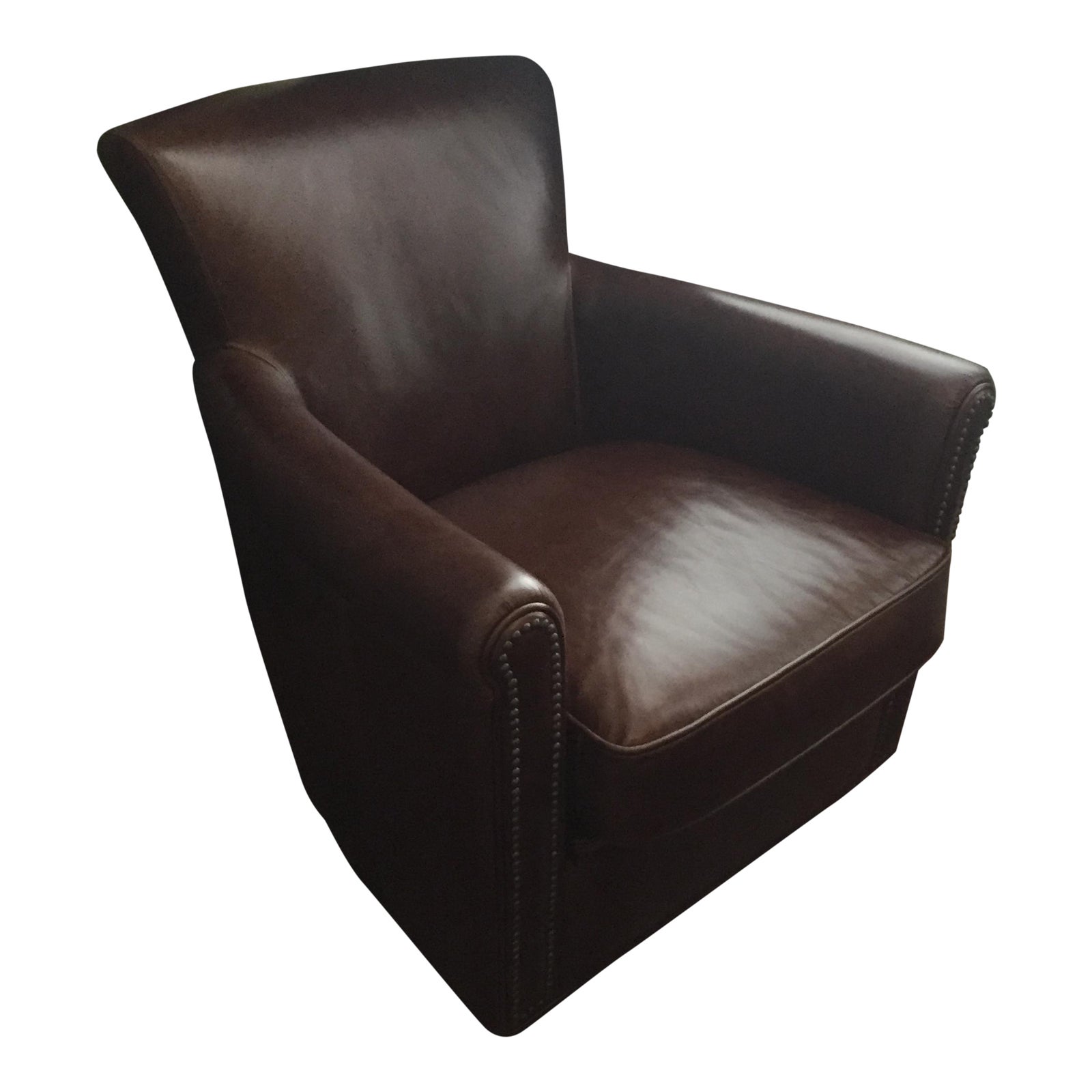 Pottery Barn Irving Leather Swivel Armchair Chairish