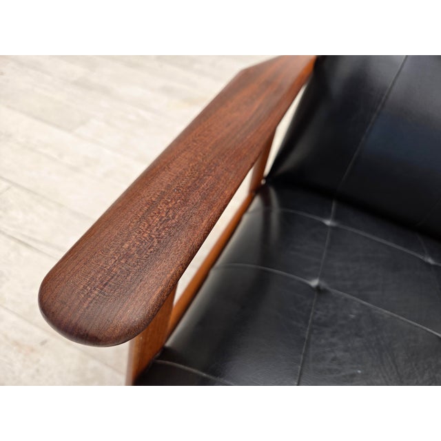 Wood Danish Armchair in Black Artificial Leather and Teak Wood, 1970s For Sale - Image 7 of 18