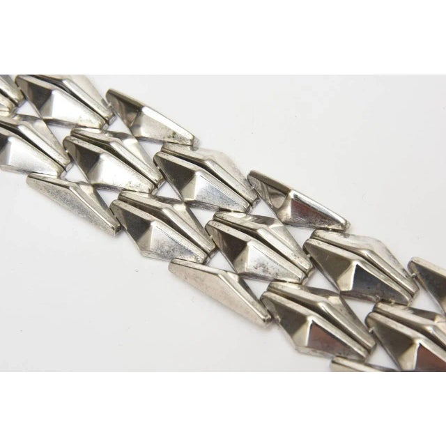 Vintage Sterling Silver Geometric Row Link Bracelet 60's