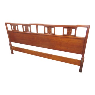 Mid Century Modern Fruitwood Greek Key King Size Headboard For Sale