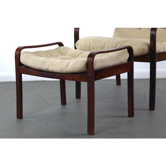 Westnofa Furniture Bentwood Lounge Chairs with Ottoman in Rosewood and Original Fabric made in Denmark - 3 Pieces For Sale - Image 4 of 8