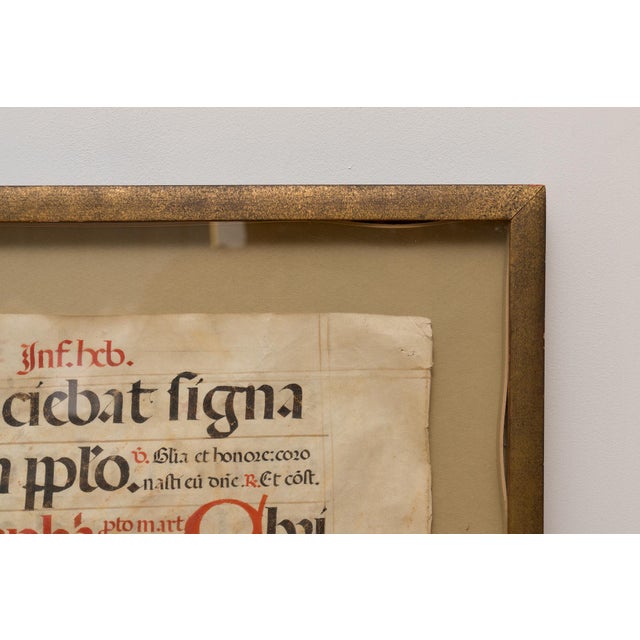 16th Century Framed Medieval Illuminated Manuscript Leaf From a Liturgical Choir Book For Sale - Image 4 of 9