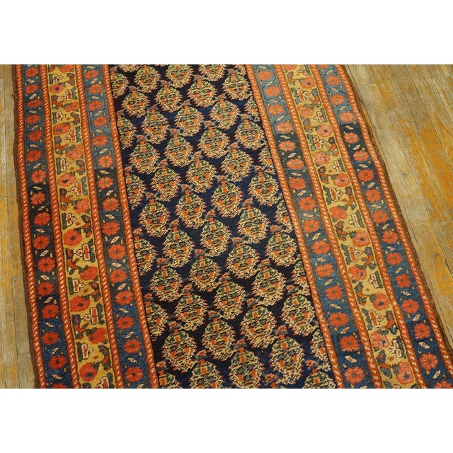 1900s Navy Blue Paisley Tribal Antique Nw Persian Carpet Runner 3' 3" X 15' Knotted Wool Rug For Sale In New York - Image 6 of 12